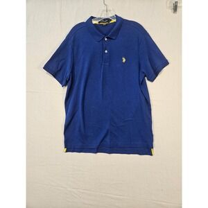 US Polo Assn Mens Luxury Feel Polo Shirt Royal Blue Yellow Logo Size L #2386